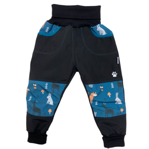 Vyrobeniny Dětské softshellové kalhoty s fleecem - modré se zvířátky Velikost: 98 - 104