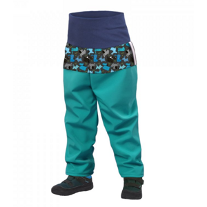 UNUO Batolecí softshellové kalhoty s fleecem, Sv.Smaragdová, Pejsci Velikost: 86 - 92 SLIM